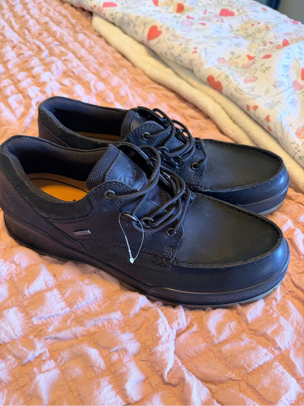 NWOT Ecco Track 25 Men's Black Leather Boat Shoes
